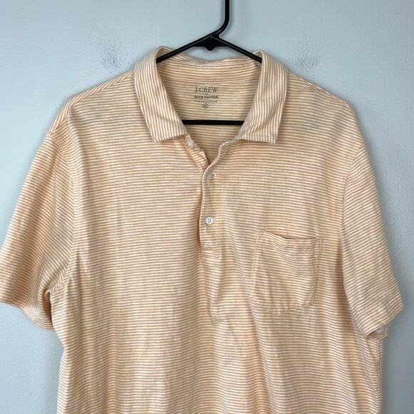 J. Crew Factory Striped Slub‎ Jersey Pocket Polo Shirt Orange Stripe Cotton XXL - Picture 2 of 10